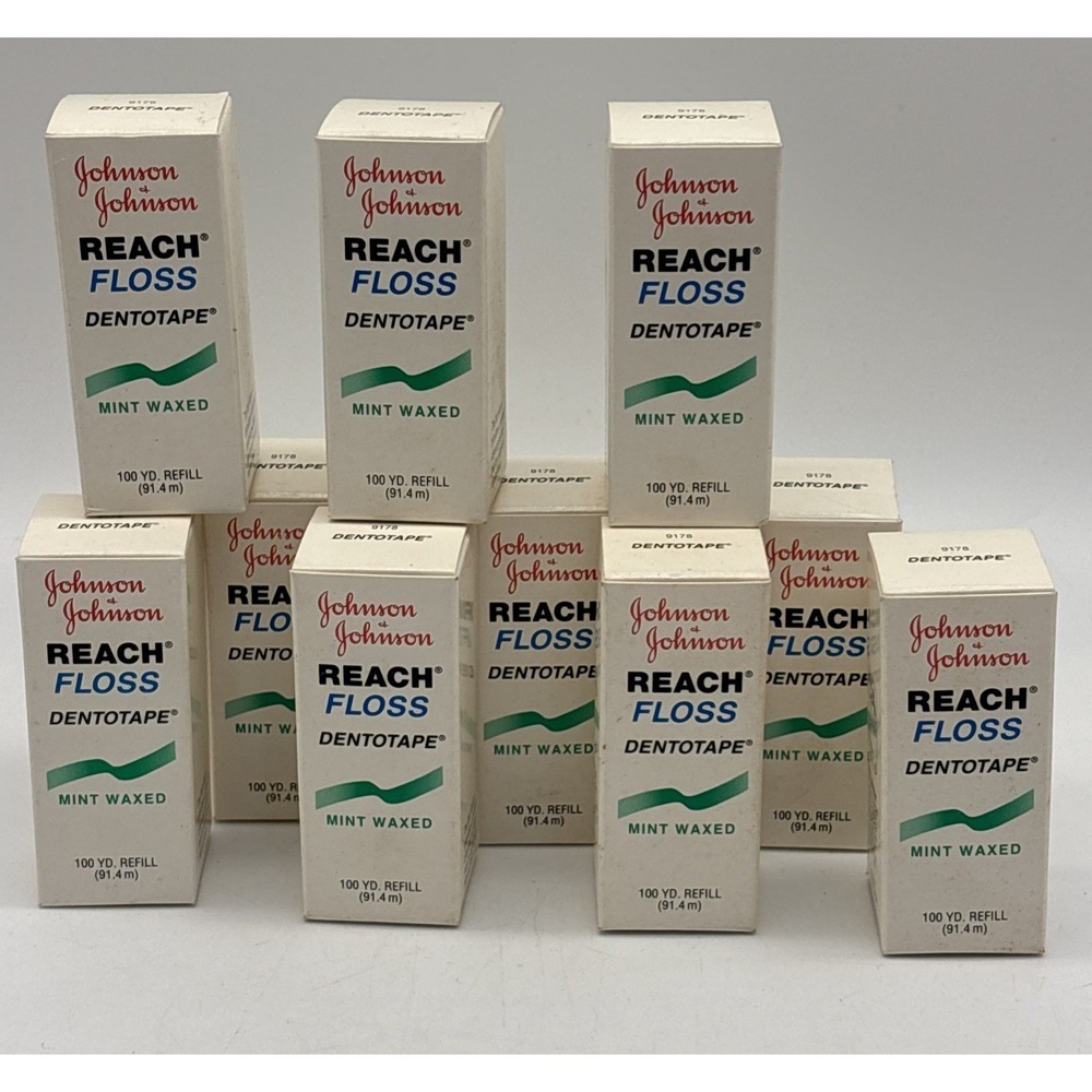 VTG  Johnson & Johnson MINT Waxed Dental Floss REFILL Spools 100yd x 10 Packs